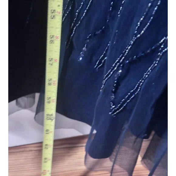 Cristina Wu Navy Beaded V-Neck Gown Size 20W Elegant Formal Dress Sheer Sleeves - Picture 11 of 13